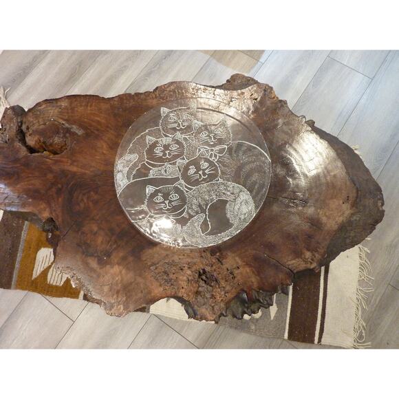 Vintage Cats Kittens Serving Plate Platter Clear Glass Embossed Cake Plate - Picture 2 of 4